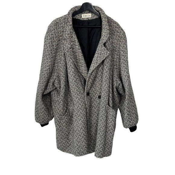 Vintage 80s Black Grey Wool Knit Blend Oversized Jacket 2XL